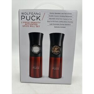 Wolfgang Puck Gravity Spice Mill Set 2pc Battery Powered Red Black Ceramic Metal